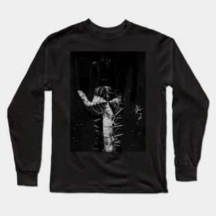 Digital collage and special processing. Hand full of spikes. Cursed. Grayscale. Long Sleeve T-Shirt